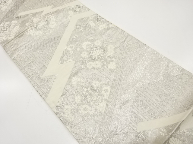 JAPANESE KIMONO / ANTIQUE FUKURO OBI / SILK / WOVEN FLORAL CREST